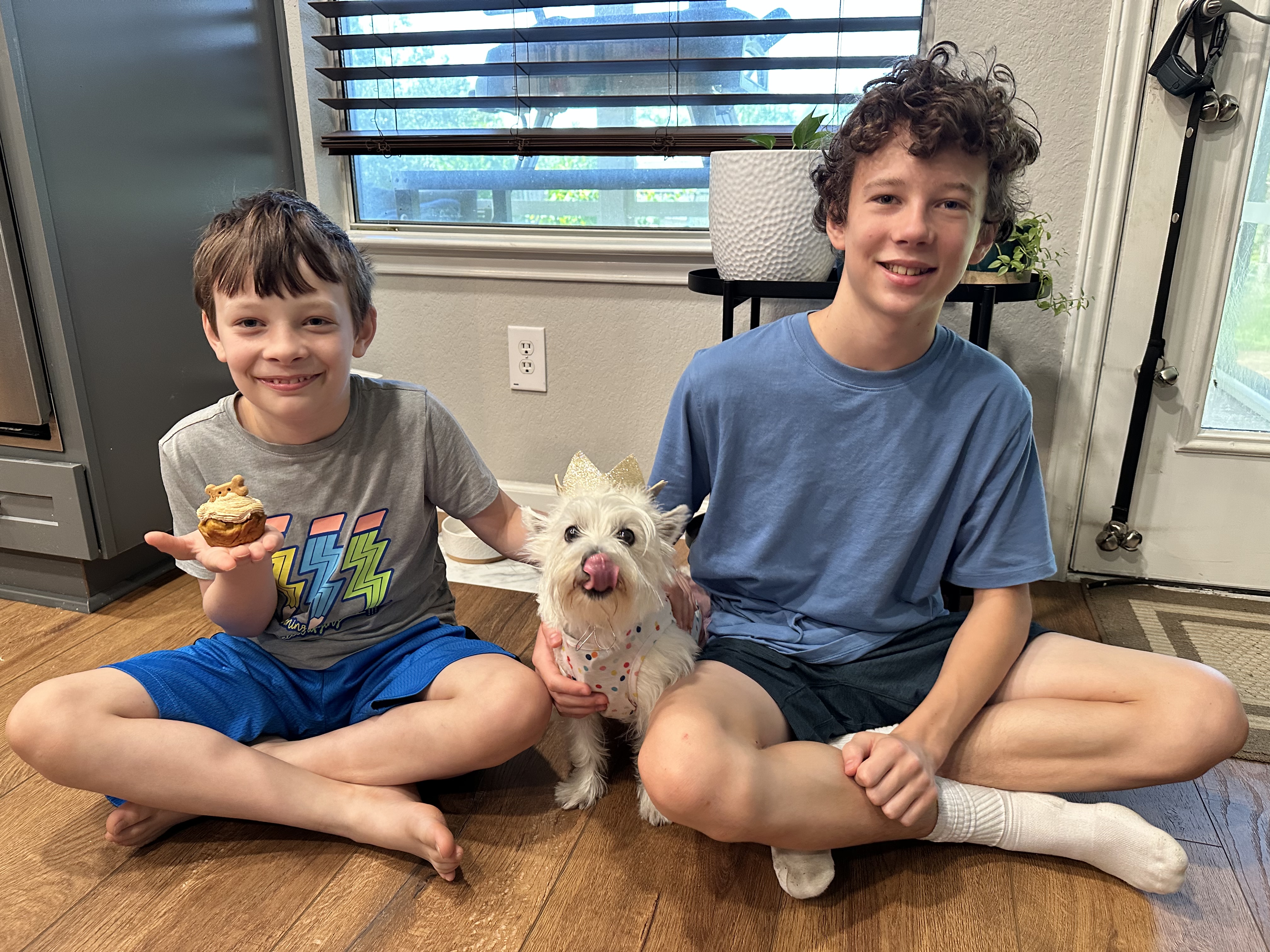 Adam’s two boys with Luna the Westie